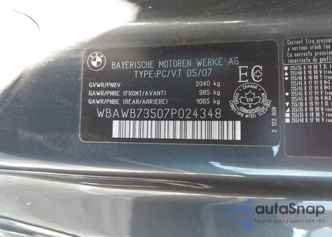 2007 BMW 335I from USA, damaged, VIN WBAWB73507P024348